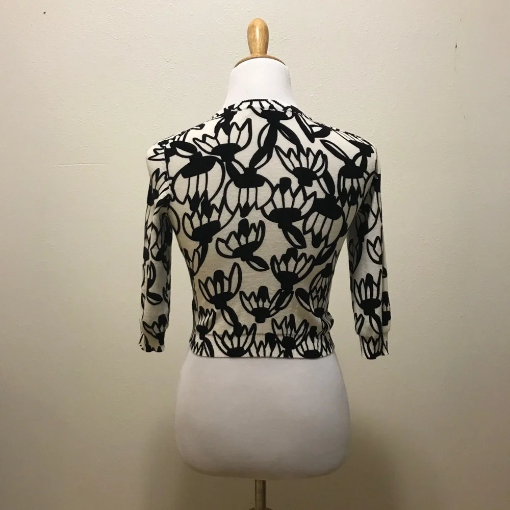 Tracy Reese Cropped Full Zip Floral Black Sweater XS - Picture 4 of 9